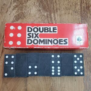Vintage 1976 Wood  Double Six Dominoes by Hoyle Cardboard Box Model 8142